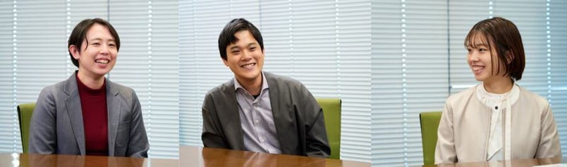 左から小島果歩、塚田航太、雨宮百花　TOPPANクロレ株式会社　セールスサポ―ト部　ECビジネスグループ