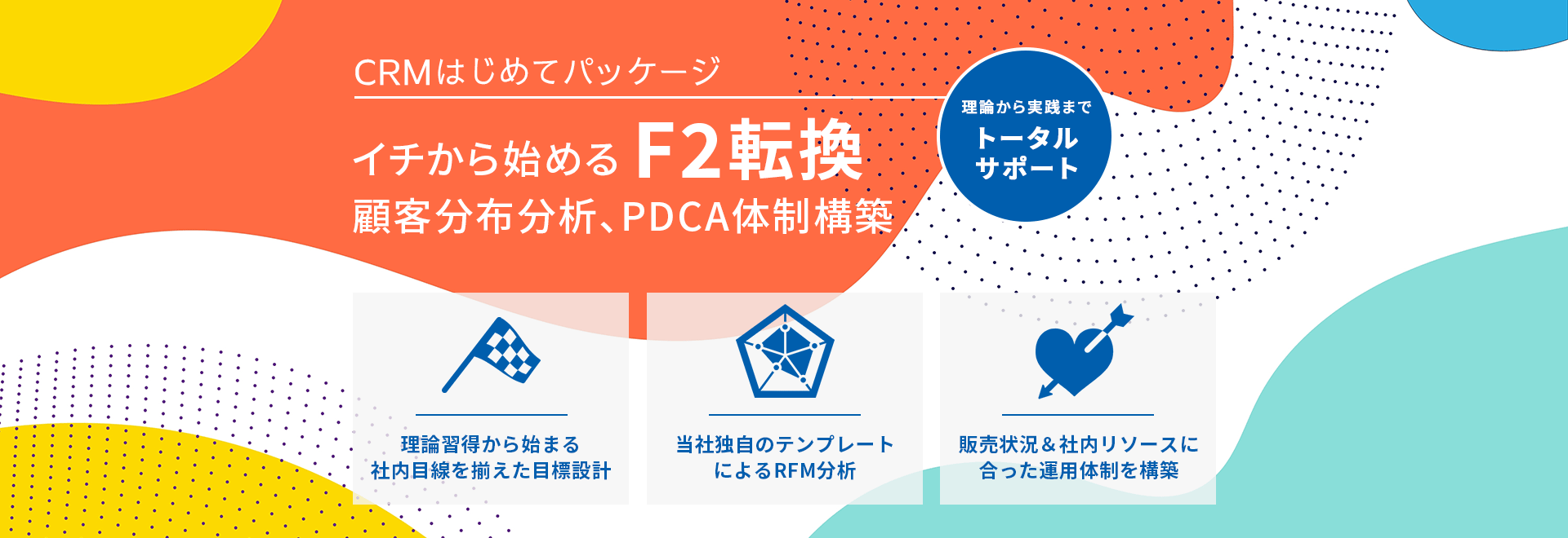 CRMはじめてパッケージ イチから始める
F2転換 顧客分布分析、PDCA体制構築