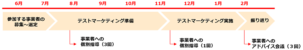 事業者剪定からマーケティング、振り返りまでのスケジュールイメージ
